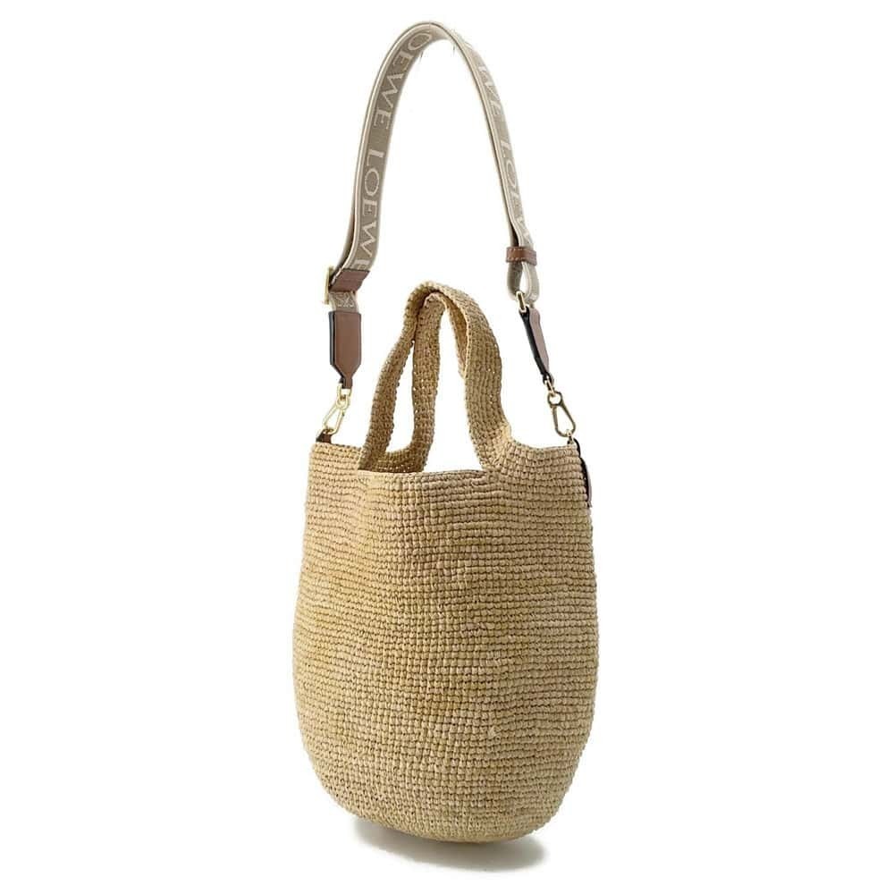 Loewe Tote Bag Slit Raffia Leather Shoulder Basket - Picture 2 of 12